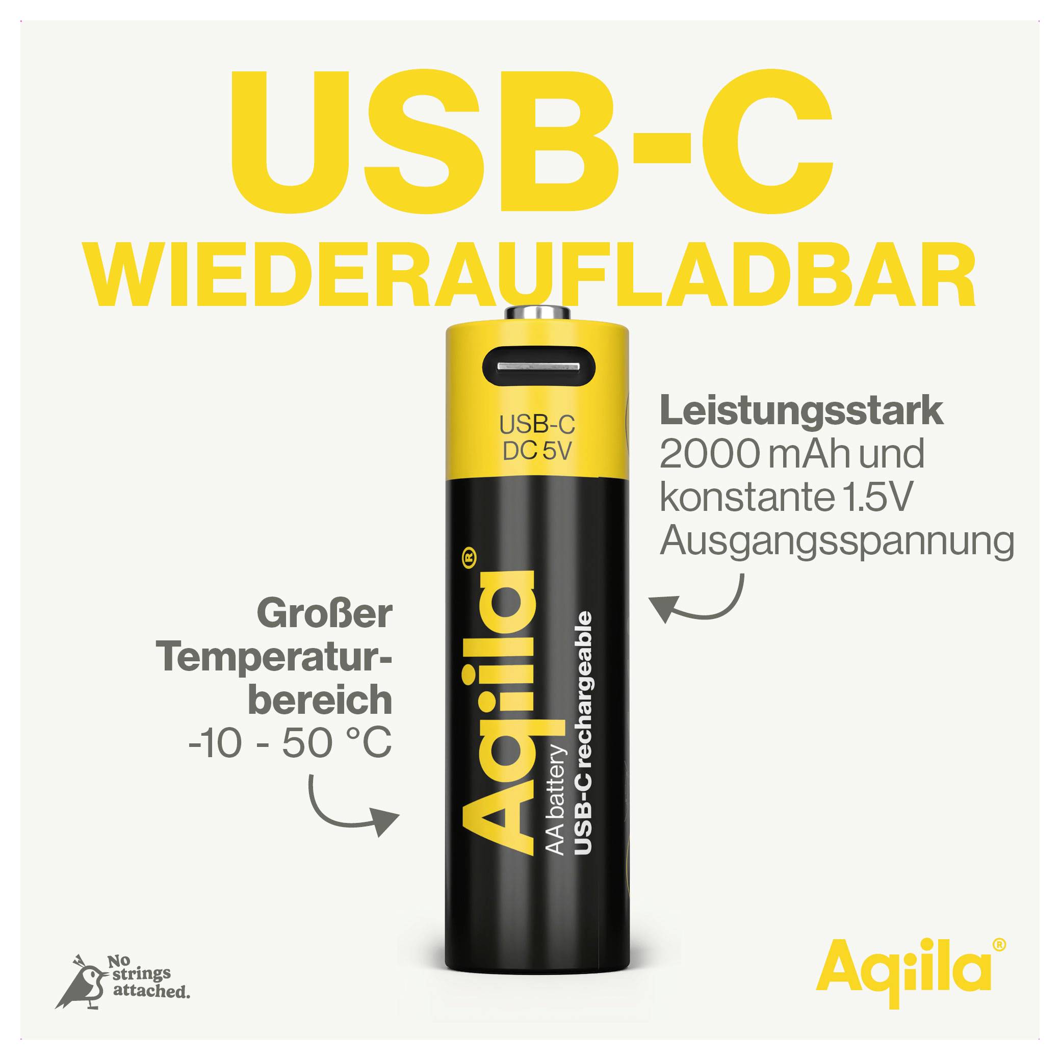 Aqiila AA USB-C® Akku Li-Ion 2000 mAh 1.5 V 4 St.