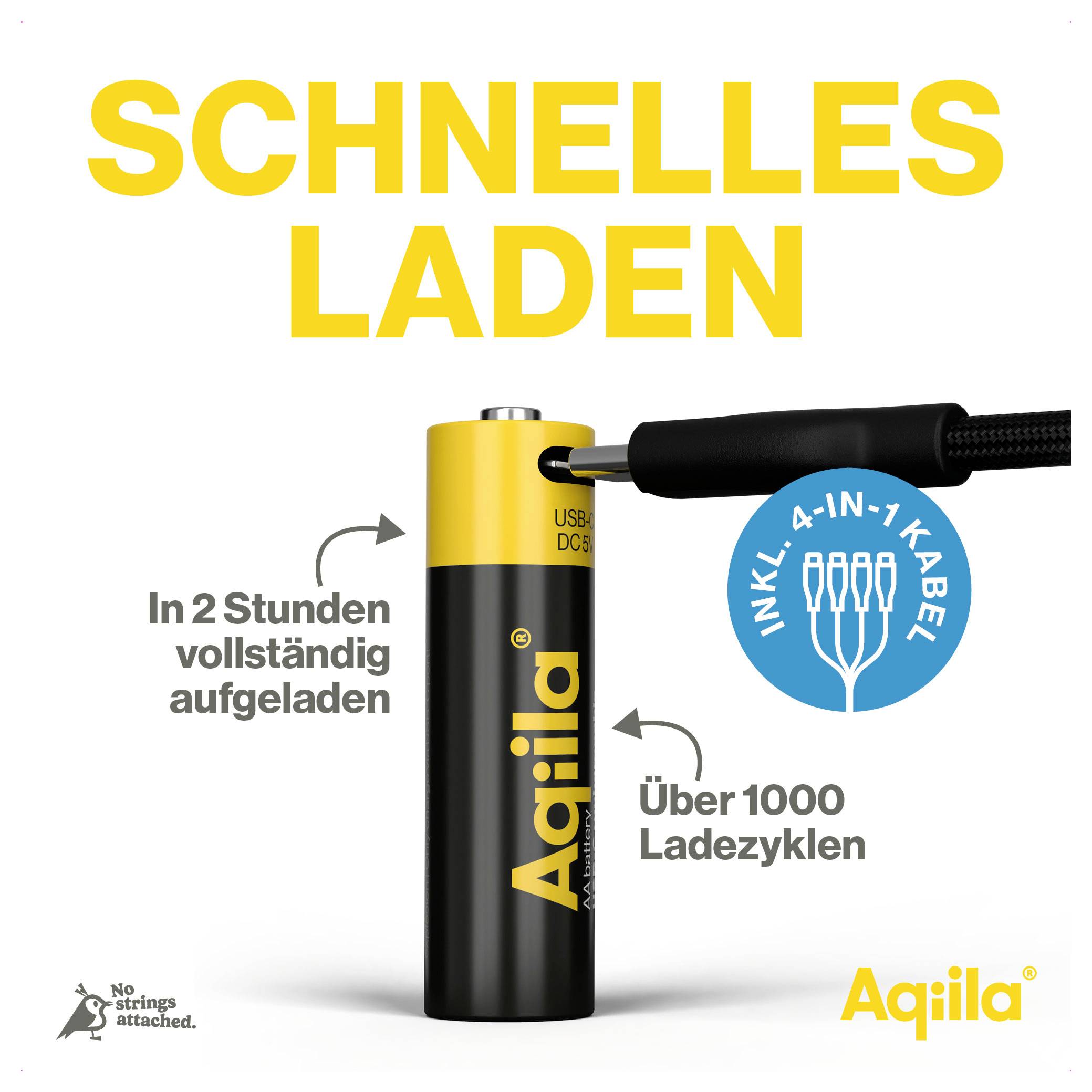 Aqiila AA USB-C® Akku Li-Ion 2000 mAh 1.5 V 4 St.