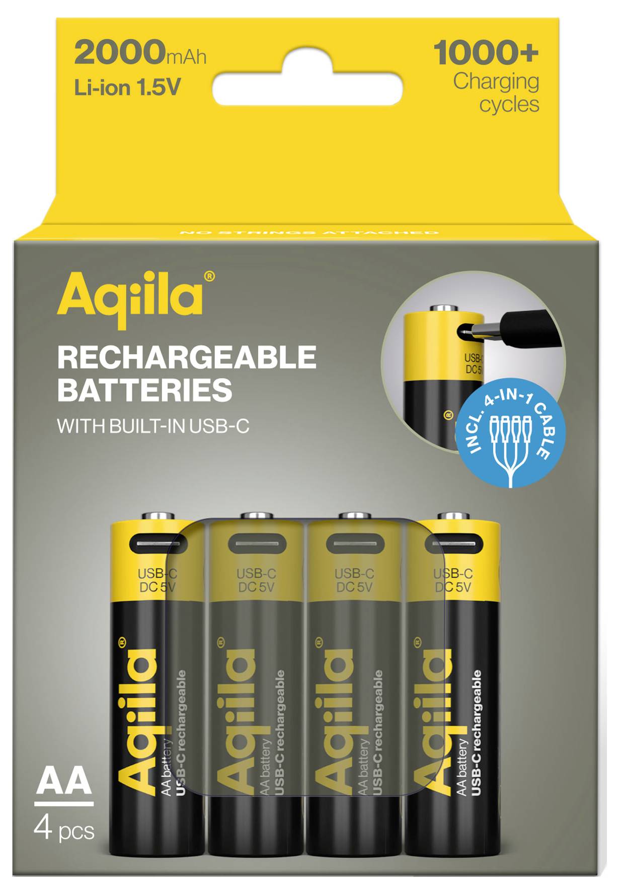 Aqiila AA USB-C® Akku Li-Ion 2000 mAh 1.5 V 4 St.