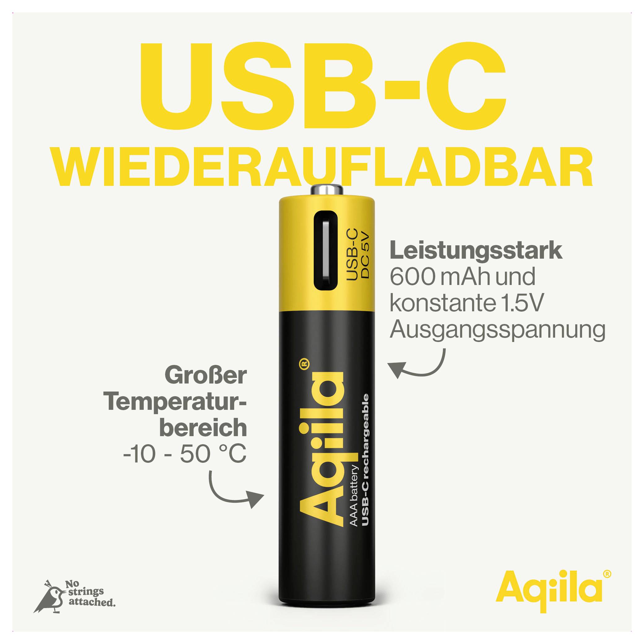 Aqiila AAA USB-C® Akku Li-Ion 600 mAh 1.5V 4St.