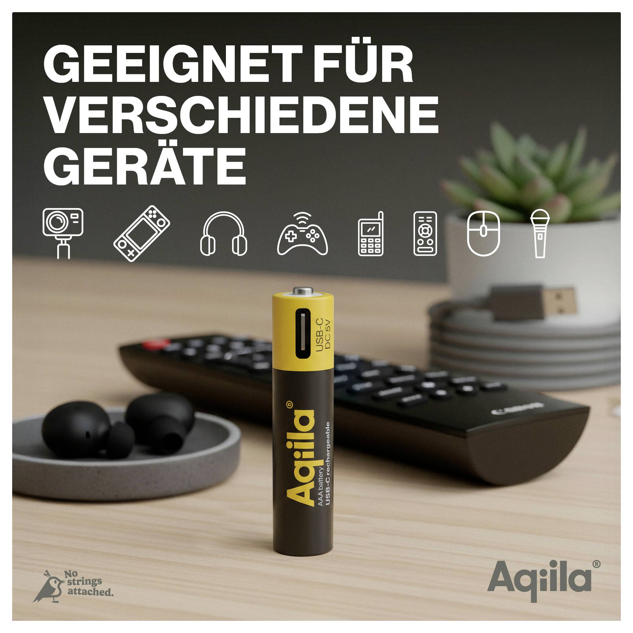 Aqiila AAA USB-C® Akku Li-Ion 600 mAh 1.5V 4St.