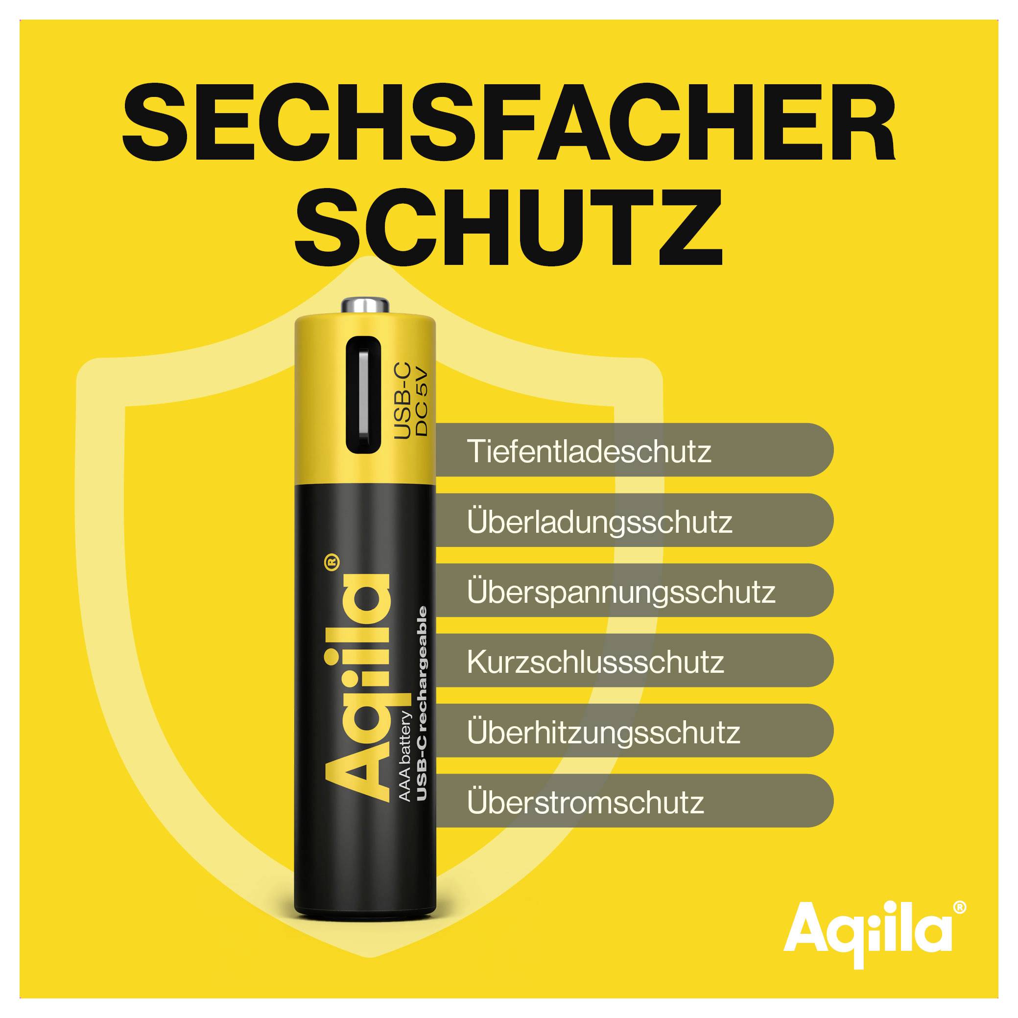 Aqiila AAA USB-C® Akku Li-Ion 600 mAh 1.5V 4St.