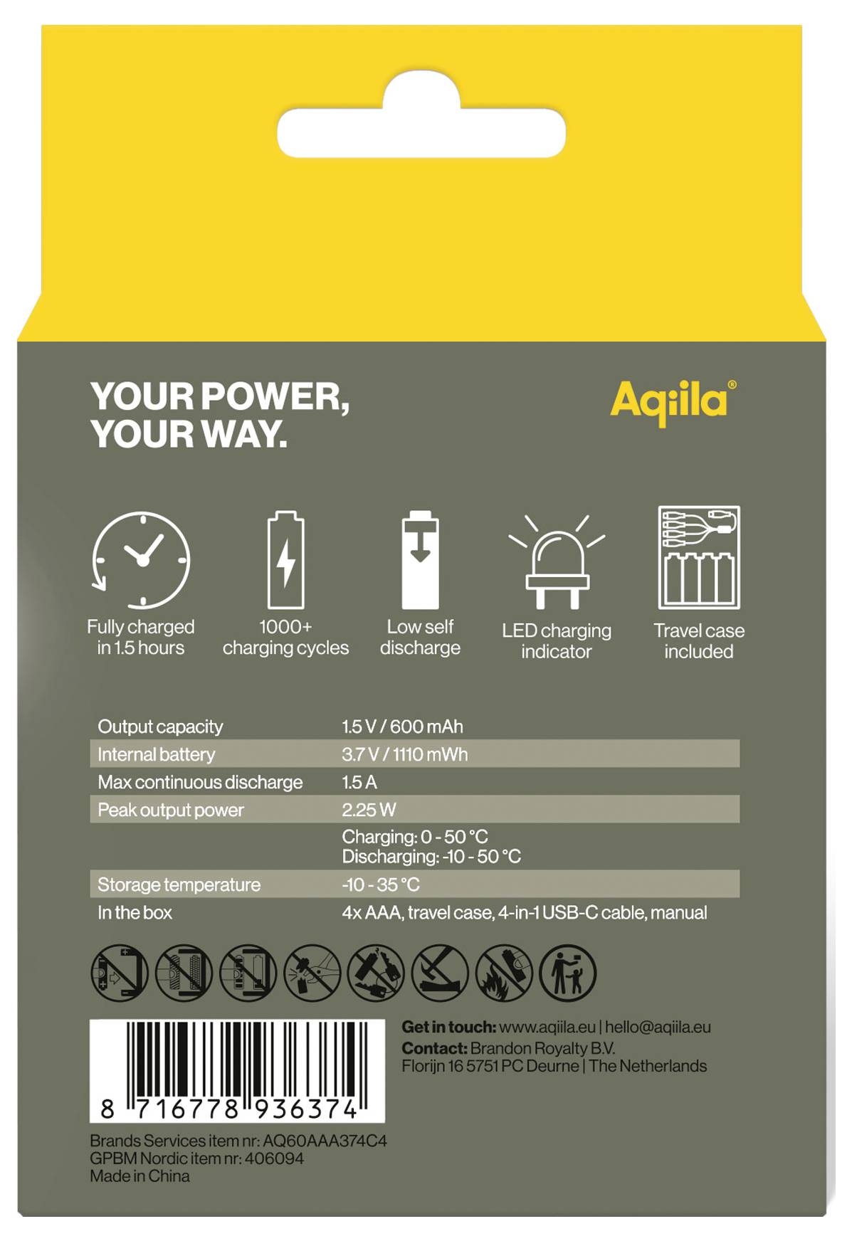 Aqiila AAA USB-C® Akku Li-Ion 600 mAh 1.5 V 4 St.
