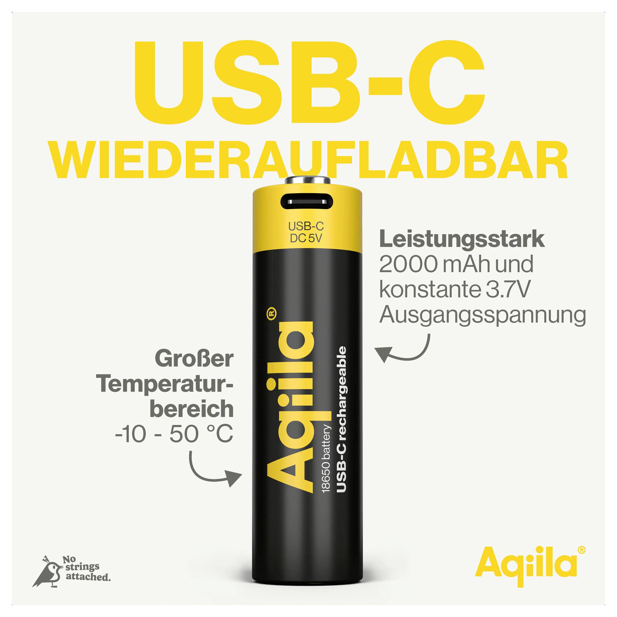 Aqiila 18650 USB-C® Akku Li-Ion 2000 mAh 3.7V 1St.