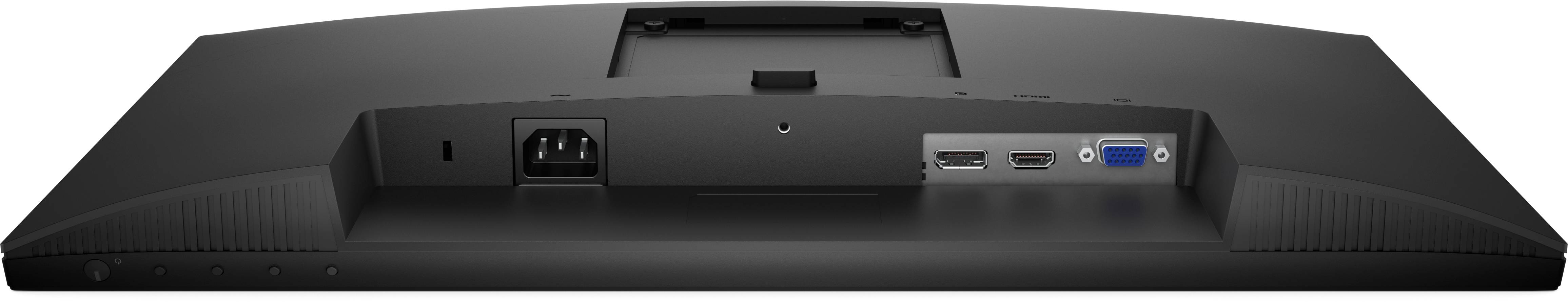 Eine Monitorrückseite mit verschiedenen Anschlüssen: Stromanschluss, zwei USB-Ports und einem VGA-Anschluss.