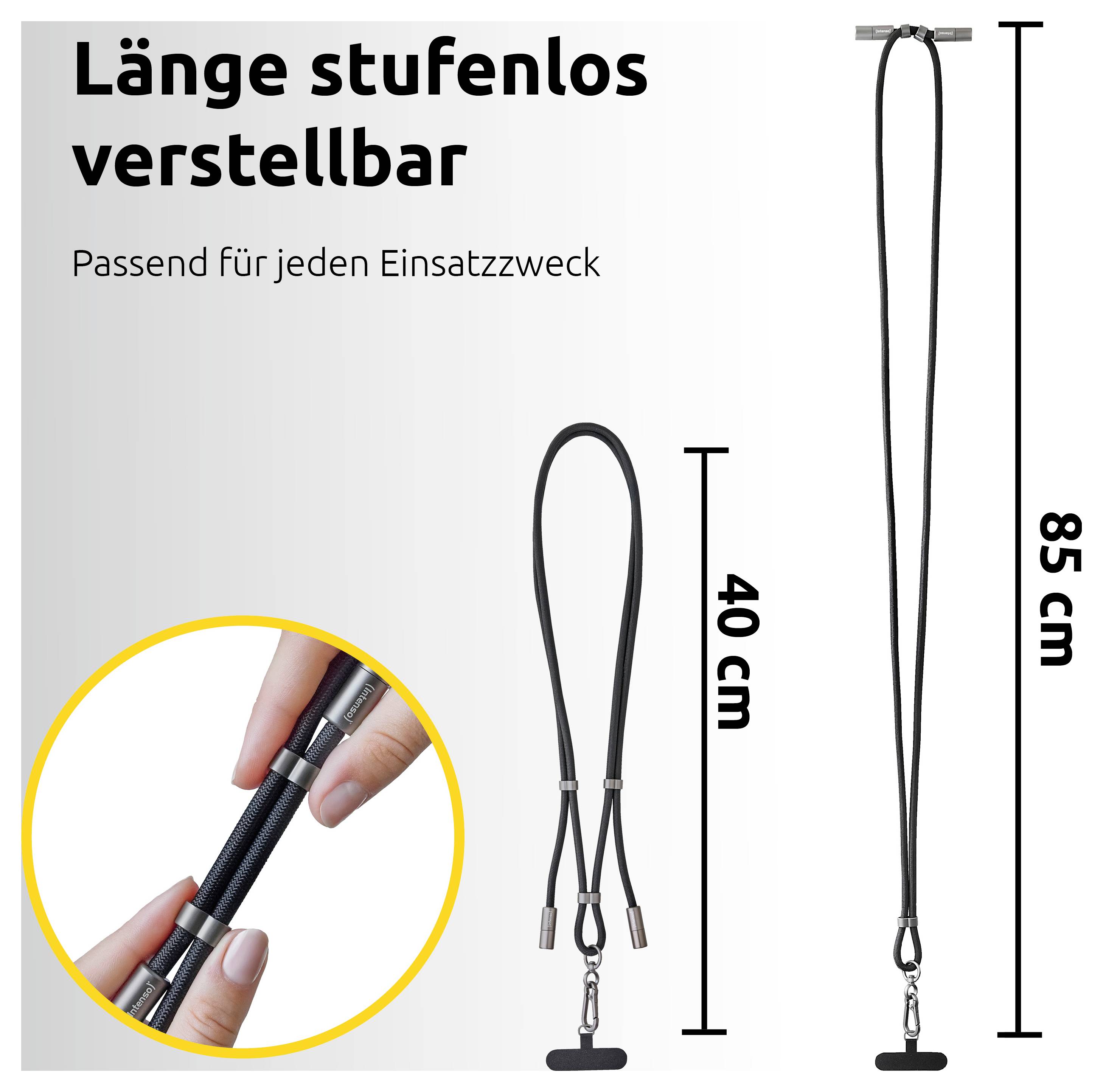 Ein Kabelschloss wird mit verstellbaren Längenoptionen von 40 cm und 85 cm gezeigt. Es eignet sich für verschiedene Anwendungen. Eine Nahaufnahme hebt das verstellbare Feature hervor.