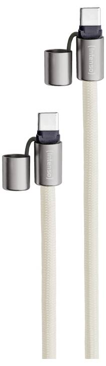 Zwei geflochtene USB-Kabel mit Metallsteckern. Beide verfügen über Schutzkappen an beiden Enden und zeigen ein schlankes Design, das auf Langlebigkeit ausgelegt ist.