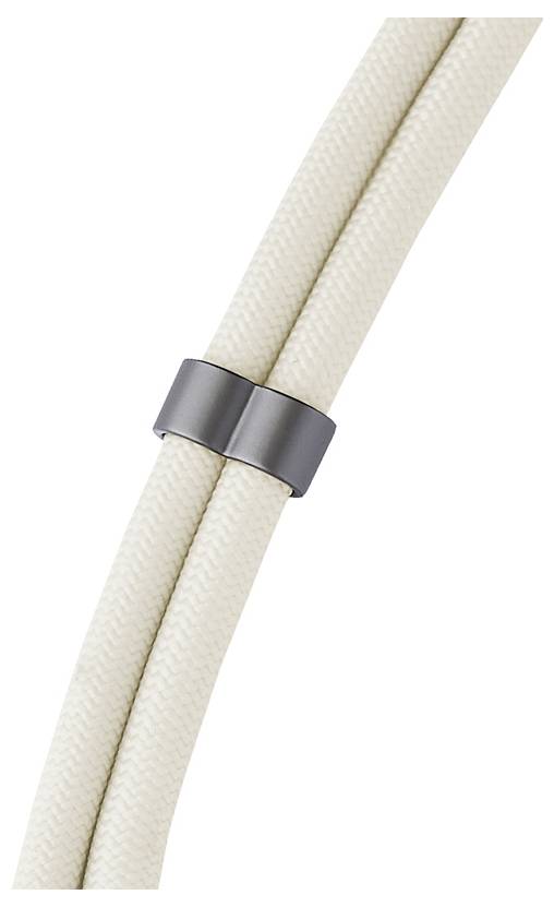 Zwei beige geflochtene Kabel, die mit einer schwarzen Klammer zusammengehalten werden.
