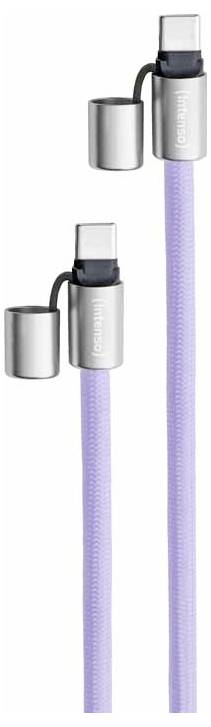 Zwei Lavendel-geflochtene Kabel mit silbernen magnetischen Anschlüssen, entwickelt für Laden und Datentransfer.