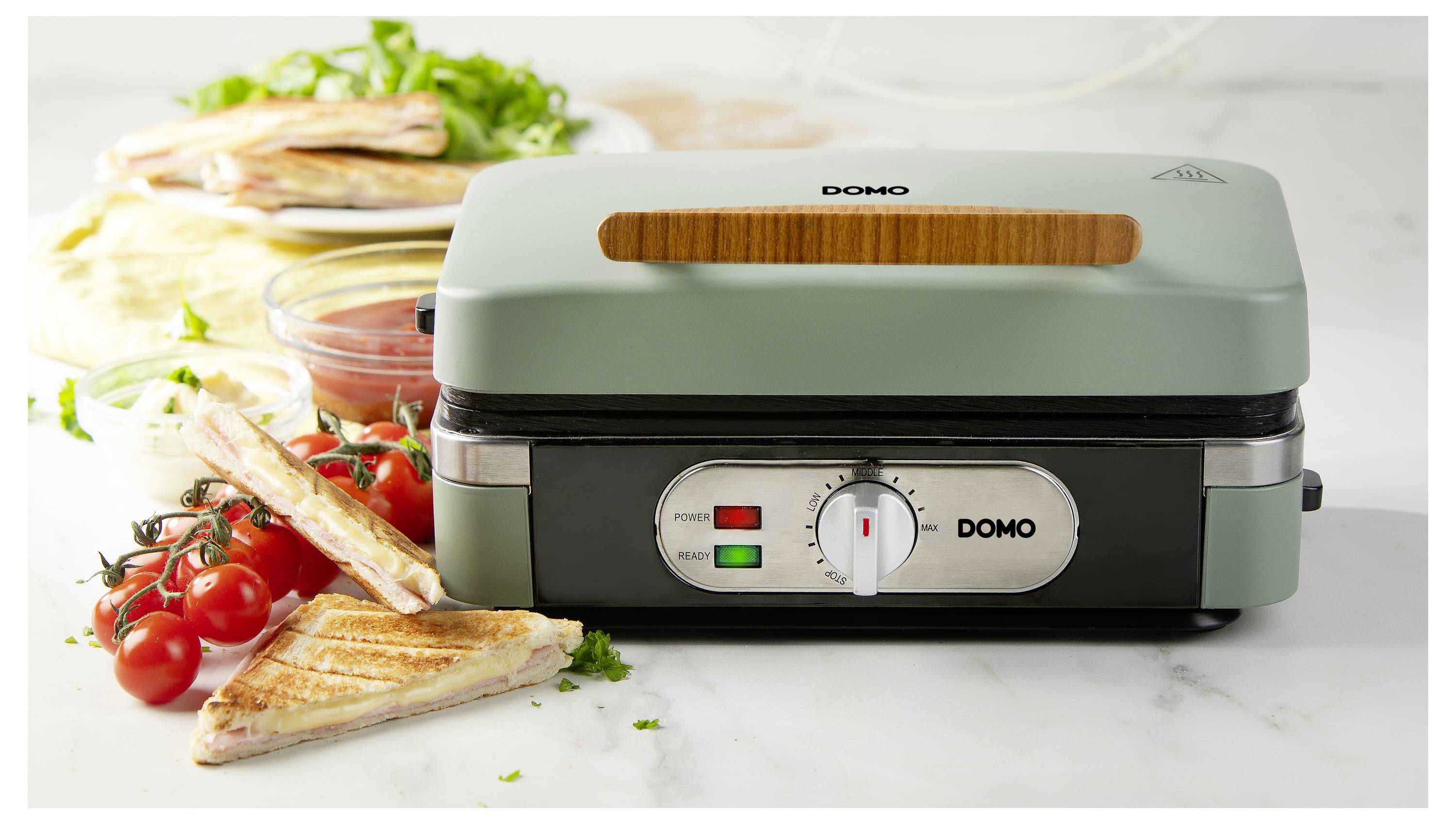 DOMO SANDWICH-WAFFLE-GRILL 3-IN-1 Waffeleisen Salbei-Grün