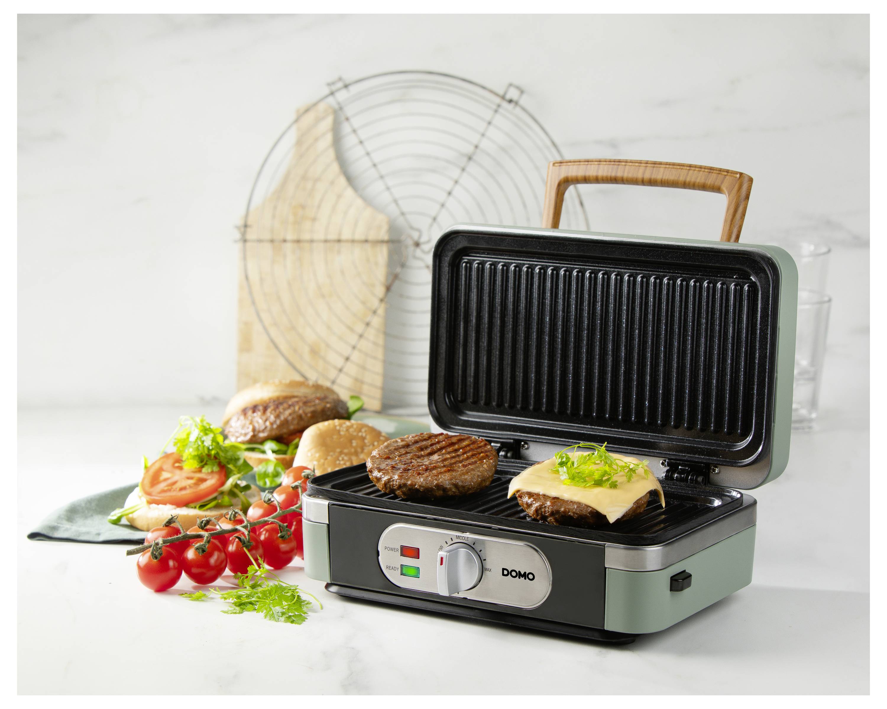 DOMO SANDWICH-WAFFLE-GRILL 3-IN-1 Waffeleisen Salbei-Grün