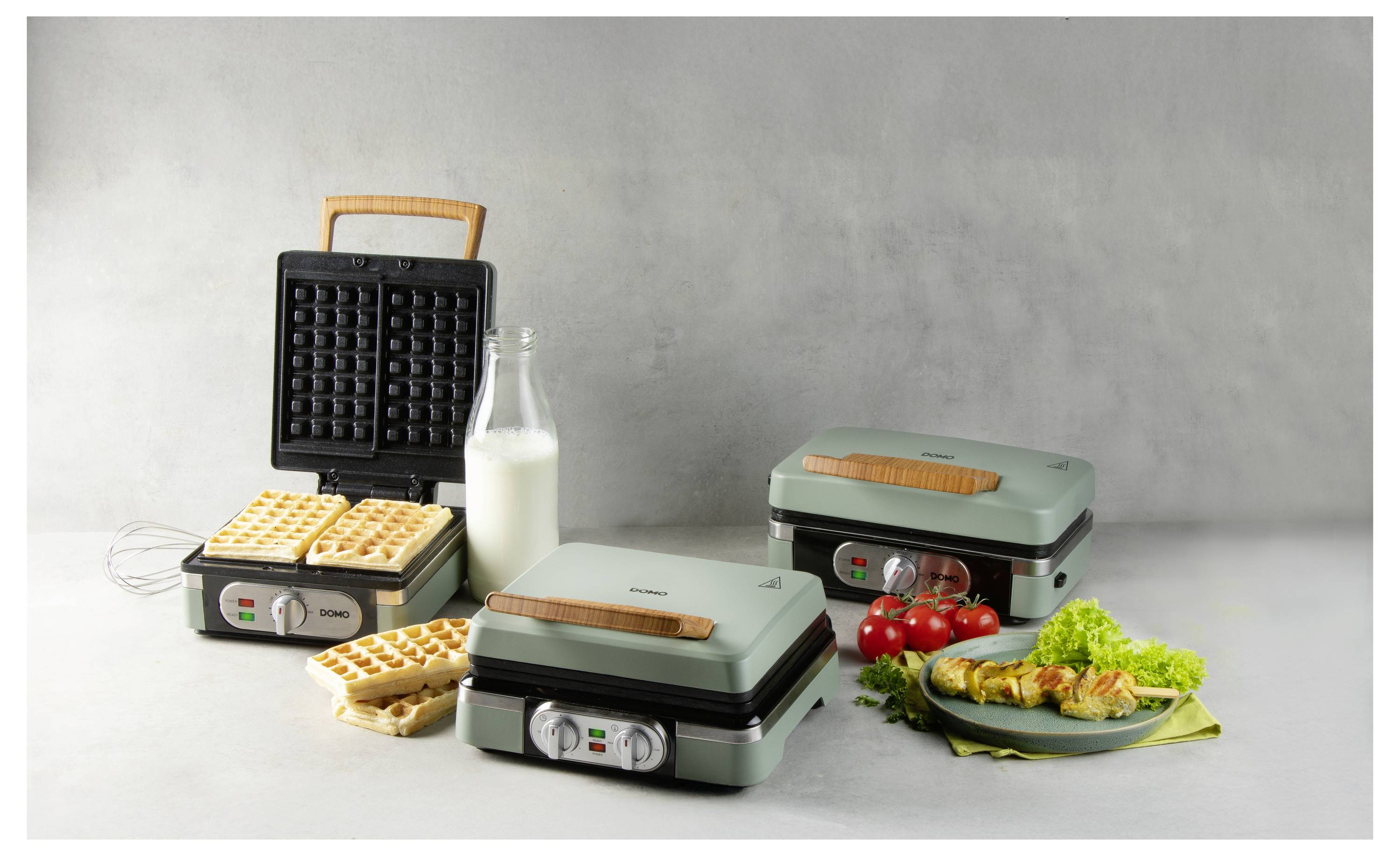 DOMO SANDWICH-WAFFLE-GRILL 3-IN-1 Waffeleisen Salbei-Grün