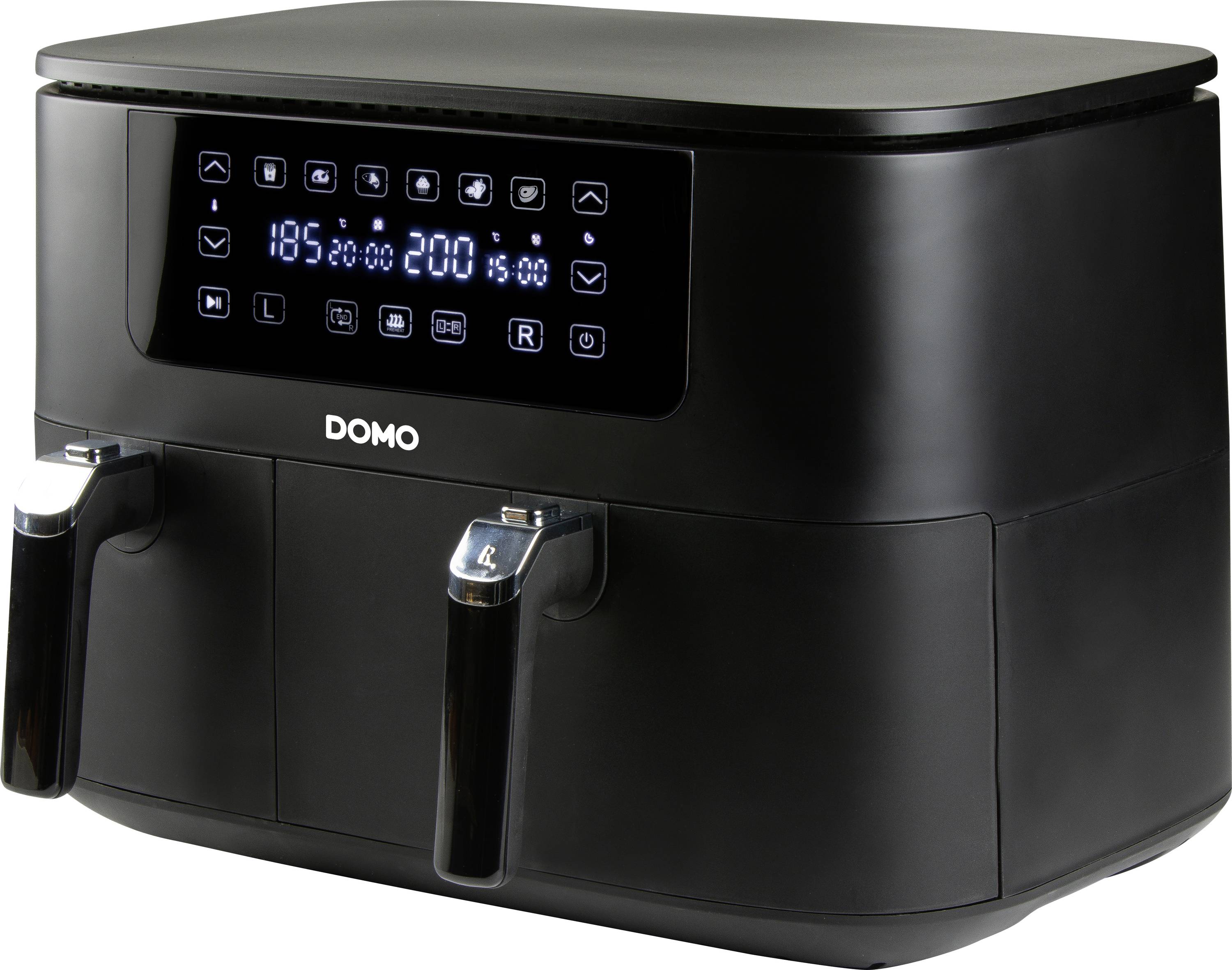 DOMO AIRFRYER DOUBLE FRY ZONE 3 + 6L Fritteuse 9l 2850W 2 Grillzonen Schwarz