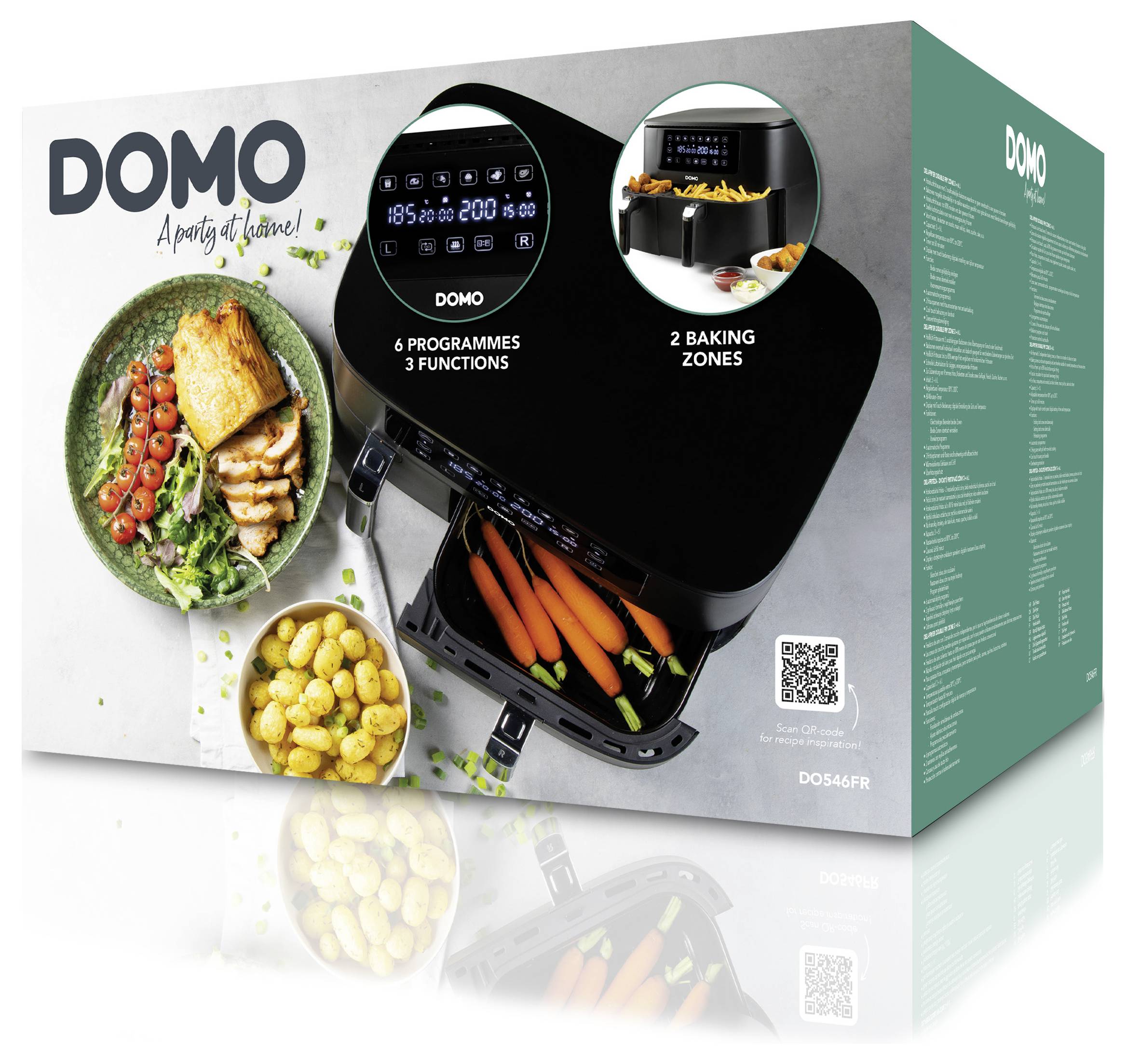 DOMO AIRFRYER DOUBLE FRY ZONE 3 + 6 L Fritteuse 9 l 2850 W 2 Grillzonen Schwarz