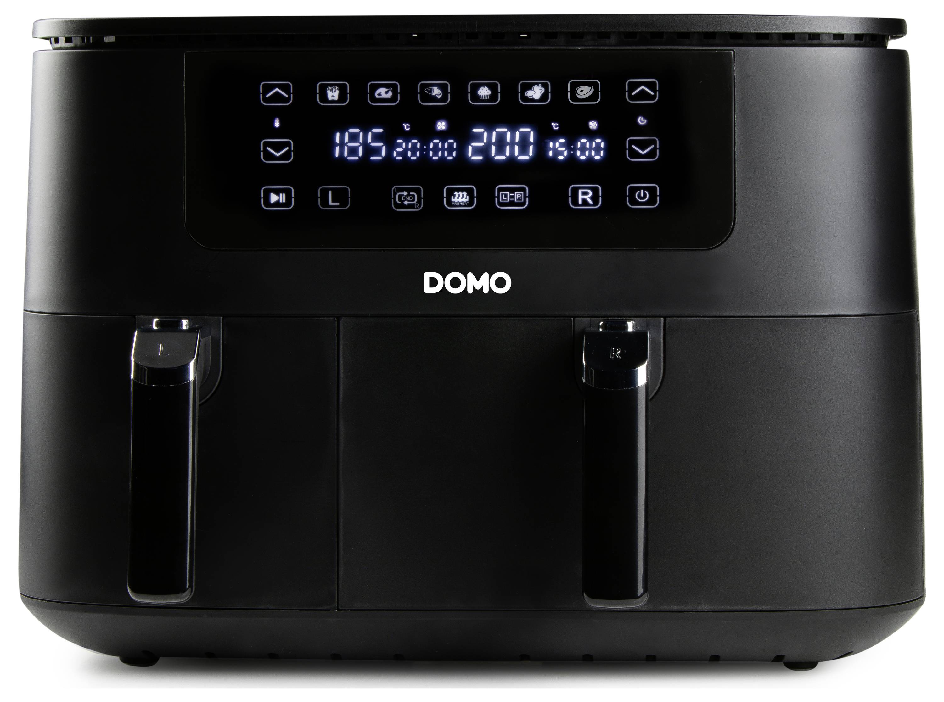 DOMO AIRFRYER DOUBLE FRY ZONE 3 + 6 L Fritteuse 9 l 2850 W 2 Grillzonen Schwarz