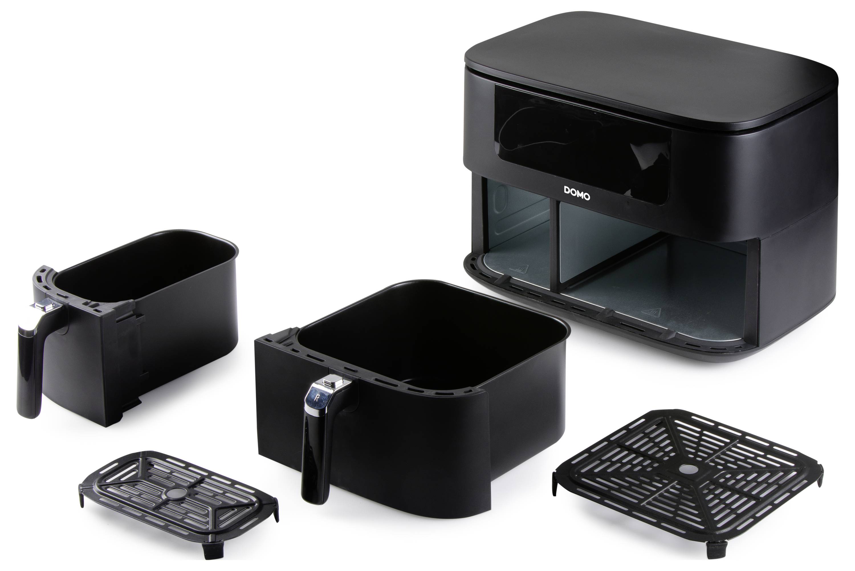 DOMO AIRFRYER DOUBLE FRY ZONE 3 + 6 L Fritteuse 9 l 2850 W 2 Grillzonen Schwarz