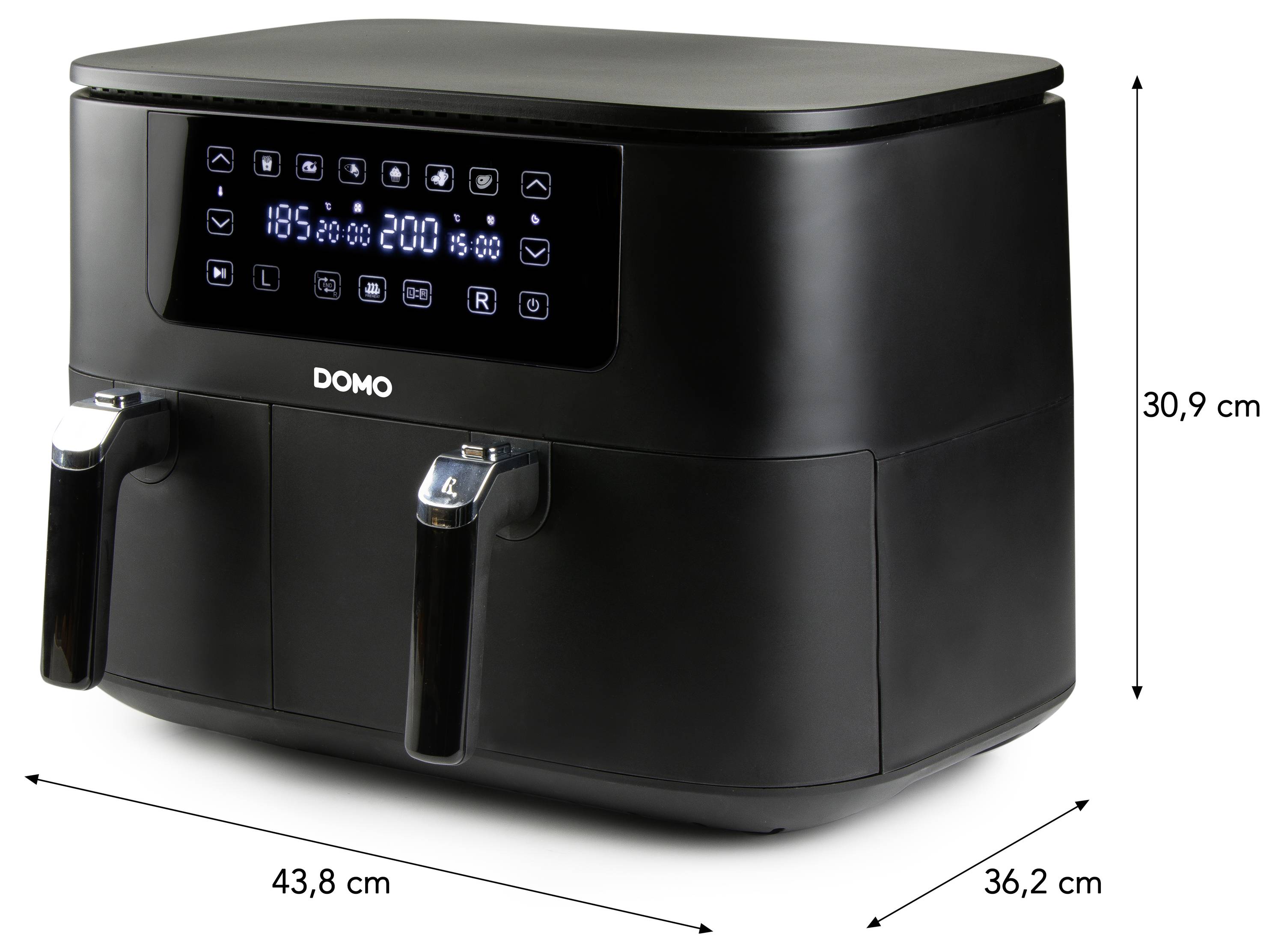 DOMO AIRFRYER DOUBLE FRY ZONE 3 + 6L Fritteuse 9l 2850W 2 Grillzonen Schwarz