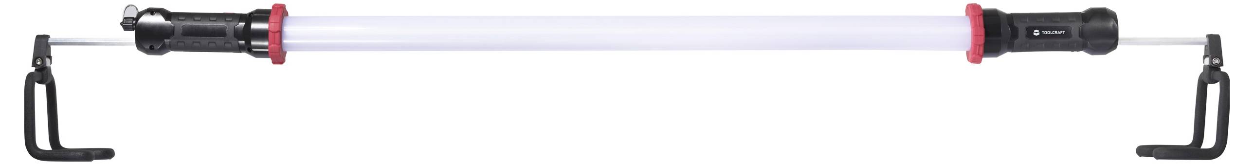 Eine Teleskopstange mit schwarzen Griffen und roten Akzenten erstreckt sich horizontal und deutet auf eine verstellbare Länge für verschiedene Anwendungen hin.