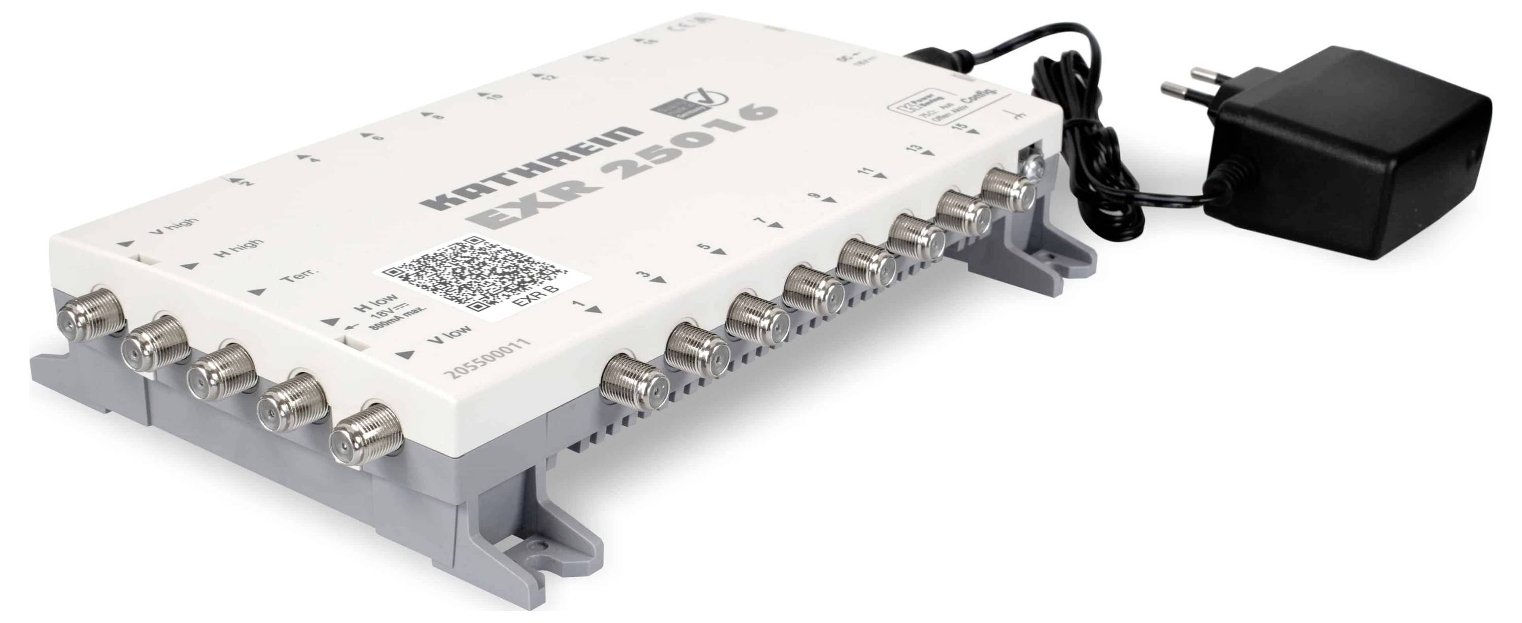 Kathrein EXR 25016 SAT Multischalter Eingänge (Multischalter): 5 (4 SAT/1 terrestrisch) Teilnehmer-Anzahl: 16 StandBy-Funktion