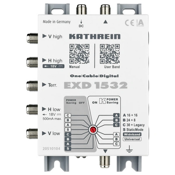Kathrein EXD 1532 SAT Multischalter Eingänge (Multischalter): 5 (4 SAT/1 terrestrisch) Teilnehmer-A Kathrein EXD 1532 SAT Multischalter Eingänge (Multischalter): 5 (4 SAT/1 terrestrisch) Teilnehmer-A