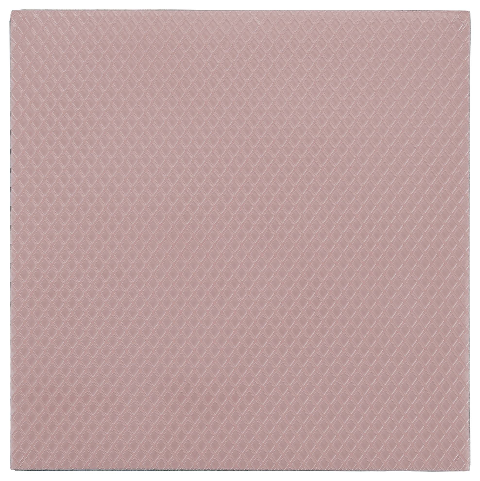 Eine quadratische rosa Oberfläche mit einem dezenten, rautenförmigen Strukturmuster.
