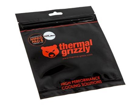Ein Paket von 'Thermal Grizzly' Hochleistungs-Kühlungslösungen mit einem Logo, das ein Bärenikone trägt. Enthält einen 'Minus Pad 8'.