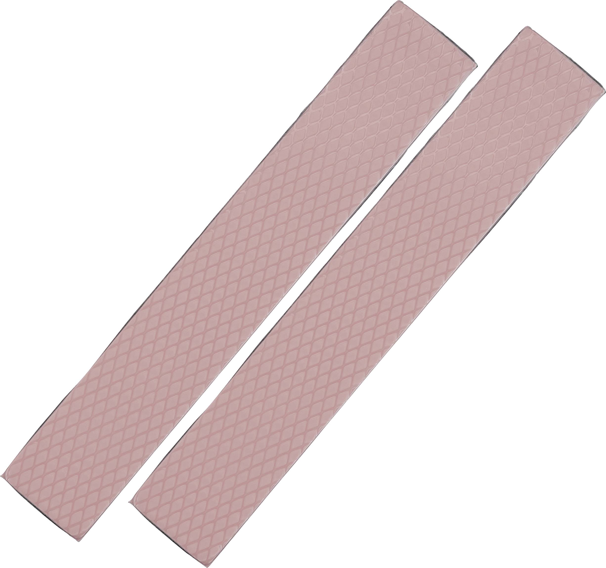 Zwei lange, rechteckige rosa Schaumstoffgriffe mit Rauten-Strukturmuster.