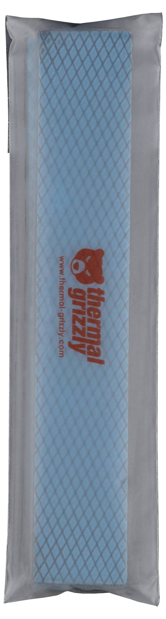 Ein blauer Wärmeleitpad mit Sechseckmustern, beschriftet mit 'Thermal Grizzly'. Wird zur Verbesserung der Wärmeleitung in elektronischen Geräten verwendet.