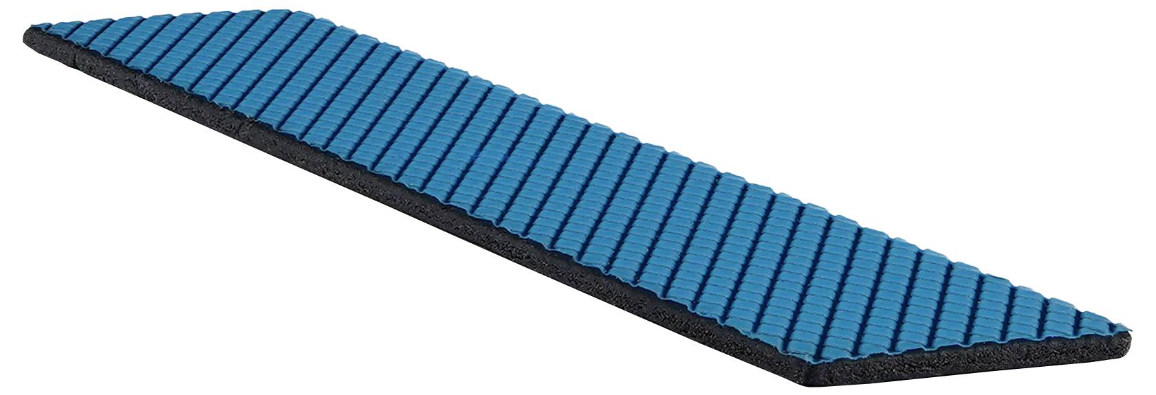 Eine blaue, rechteckige Gummimatte mit parallelen Rillen, in Schrägansicht, die zur Werkzeug- oder Ausrüstungsstabilisierung und Rutschverhinderung verwendet wird.