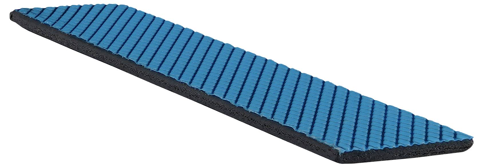 Ein blauer ergonomischer Fußstütze mit einer strukturierten Oberfläche, die entwickelt wurde, um den Komfort beim Sitzen zu verbessern.