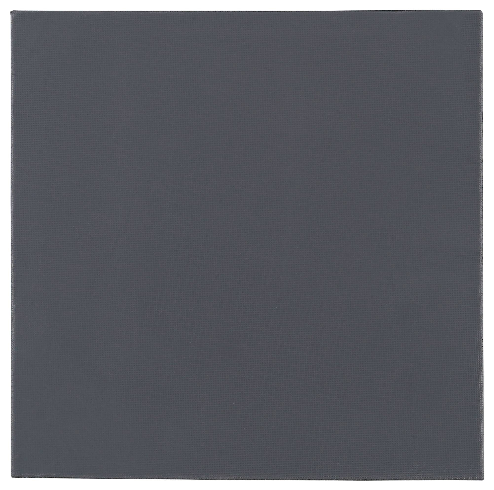 Eine schlichte, dunkelgraue quadratische Leinwand ohne erkennbare Merkmale oder Muster, die eine minimalistische und einheitliche Erscheinung schafft.