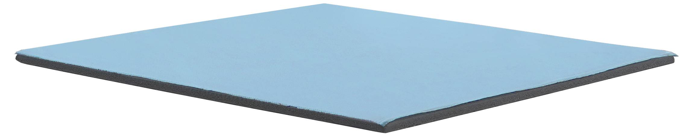 Ein quadratisches blaues Yogamatte auf einem weißen Hintergrund.