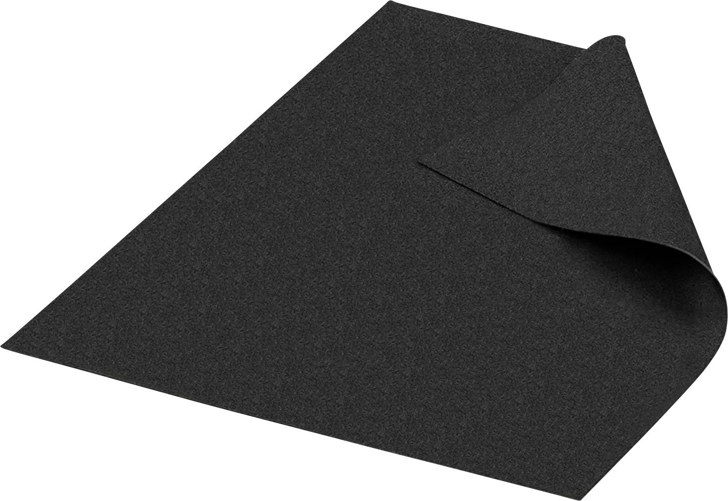 Ein Blatt schwarzes Schmirgelpapier mit einer leicht aufgerollten Ecke, das seine raue Textur zeigt.