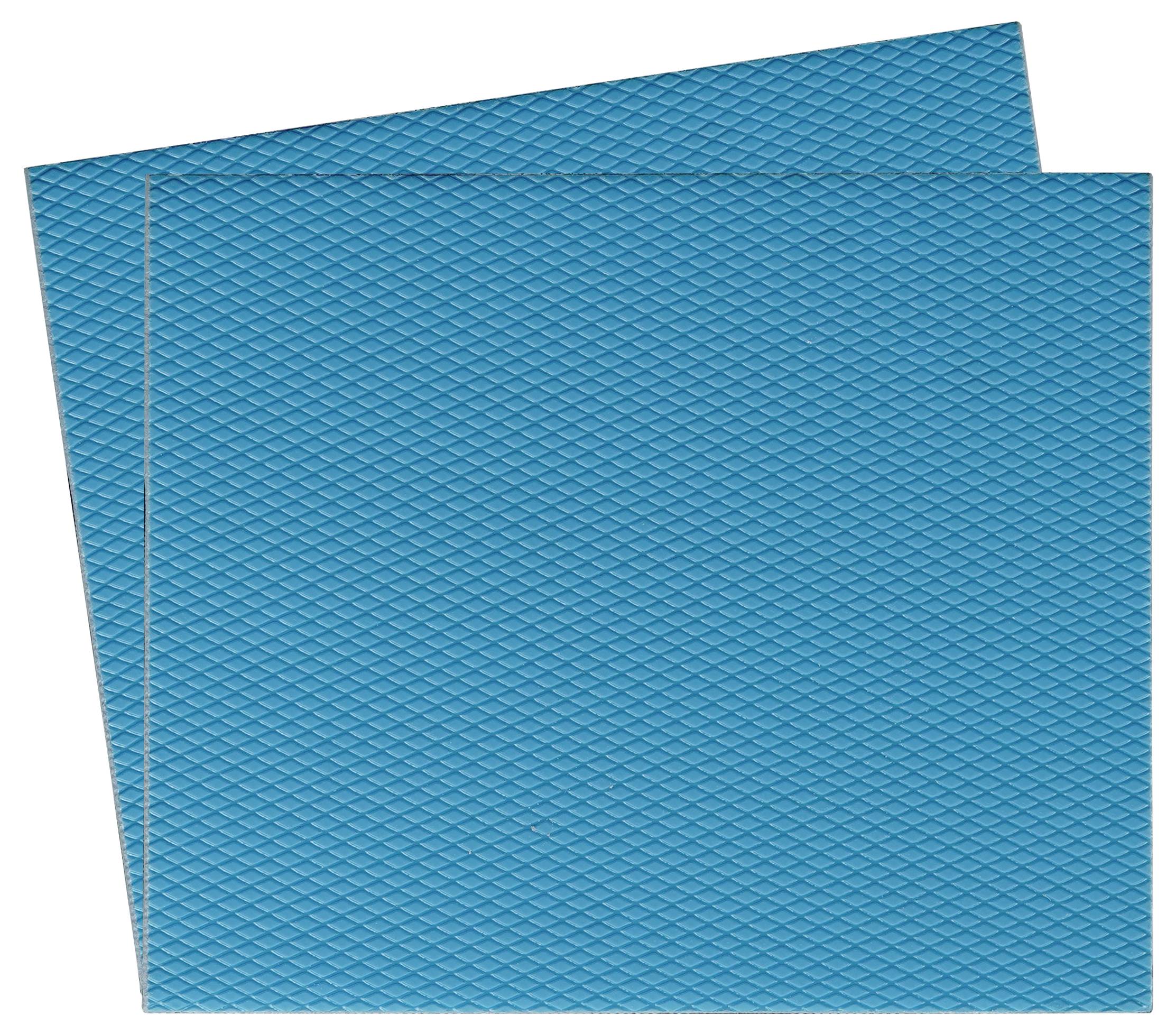 Zwei sich überlappende blaue Matten mit Strukturmuster, jeweils mit Rautenmuster, auf einem weißen Hintergrund platziert.