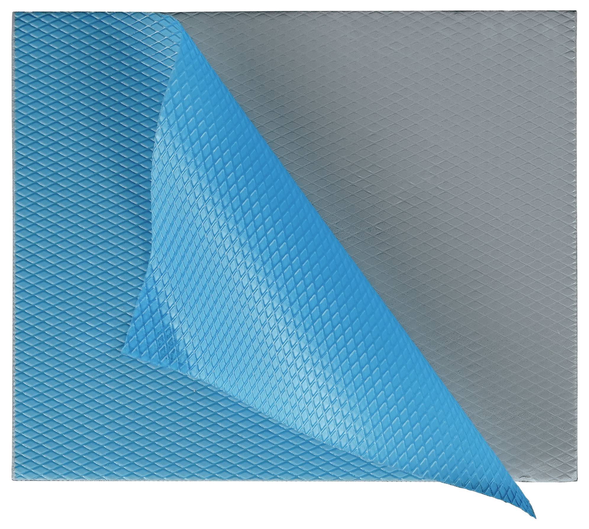 Eine blau und grau strukturierte Poolabdeckung, deren Unterseite blau und Oberseite grau ist, entwickelt für thermische Isolierung.