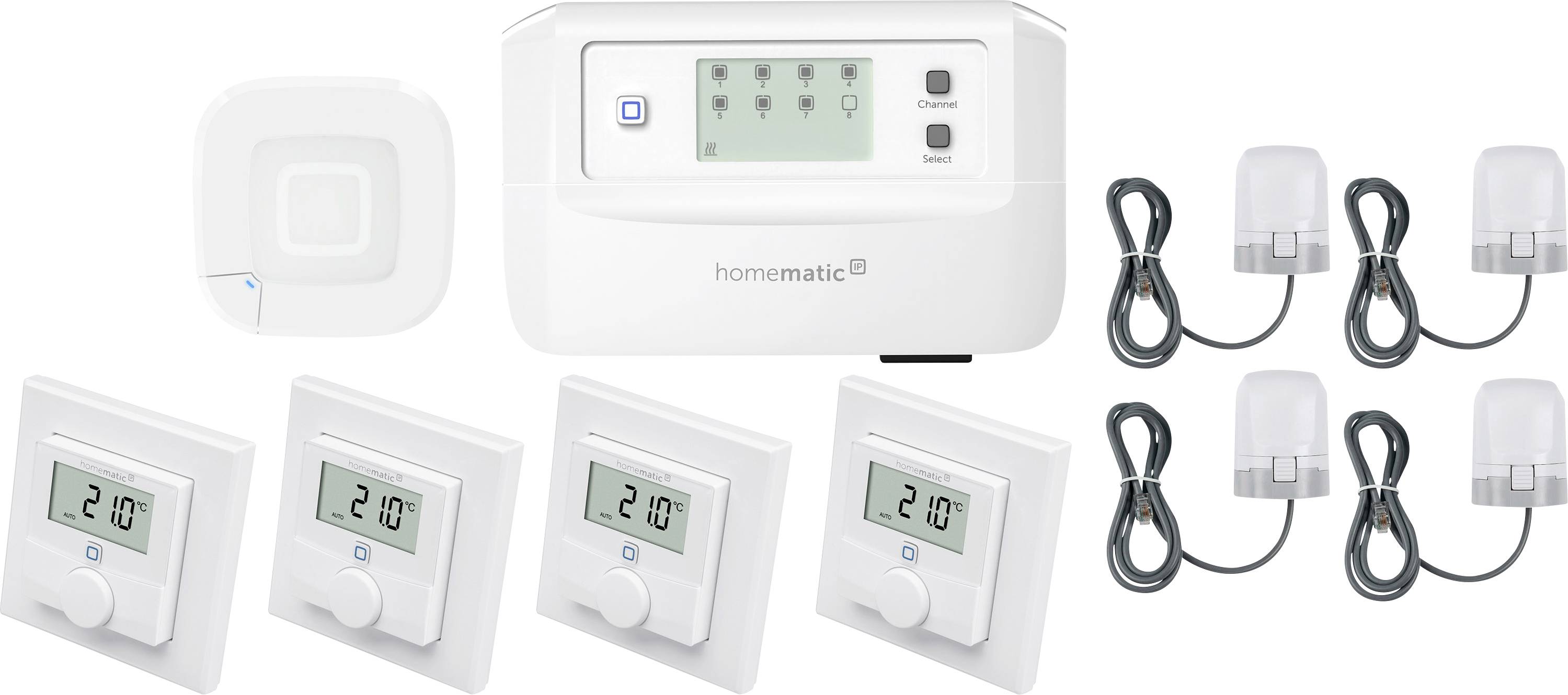 Homematic IP Starterkit Fußbodenheizung HmIP-HAP2+HmIP-FALMOT-C8+HmIP-WTH-1+HmIP-VDMOT