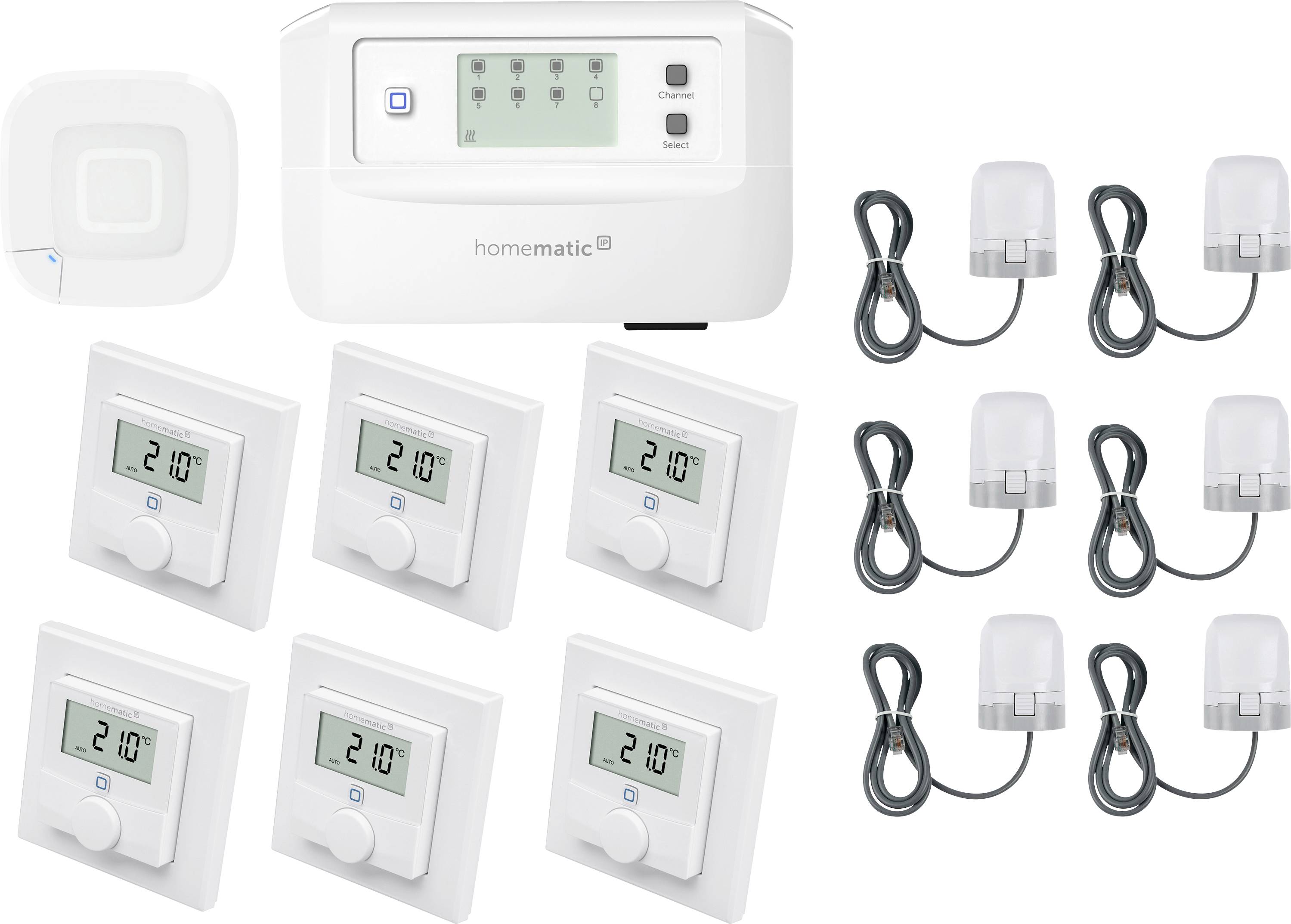 Homematic IP Starterkit Fußbodenheizung HmIP-HAP2+HmIP-FALMOT-C8+HmIP-WTH-1+HmIP-VDMOT