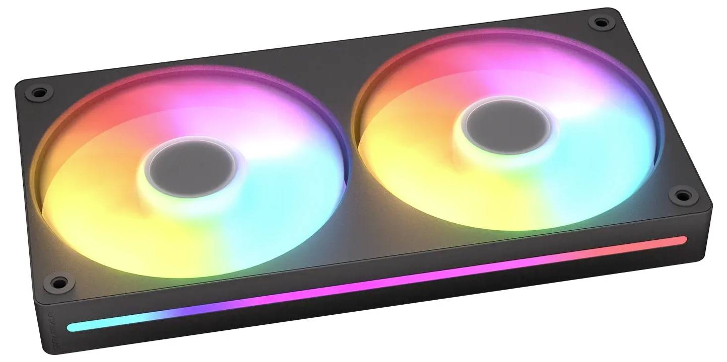 Ein Computer-Kühlventilator mit bunter RGB-Beleuchtung, der ein Farbspektrum zeigt und darauf ausgelegt ist, die Systemästhetik und thermische Leistung zu verbessern.