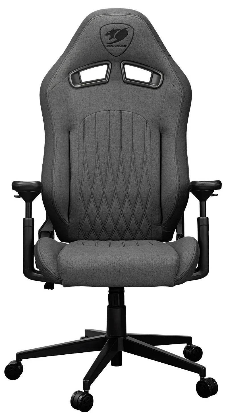 Ein grauer ergonomischer Bürostuhl mit hoher Rückenlehne, Armlehnen und einer Fünffuß-Bodenplatte, der auf Komfort und Unterstützung ausgelegt ist.