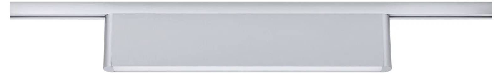 Eine rechteckige Leuchte mit elegantem, modernem Design, in die Decke eingelassen und leicht versenkt montiert, die weiches, diffuses Licht ausstrahlt.