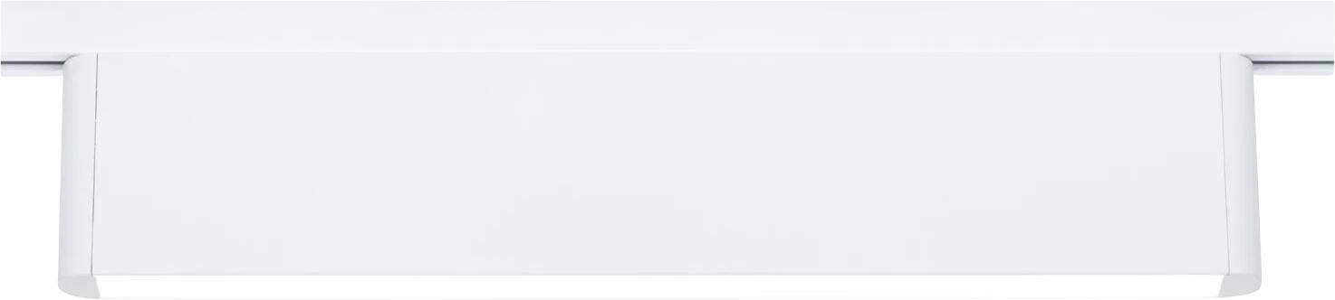 Eine weiße, rechteckige Deckenleuchte mit minimalistischem Design und glänzender Oberfläche.