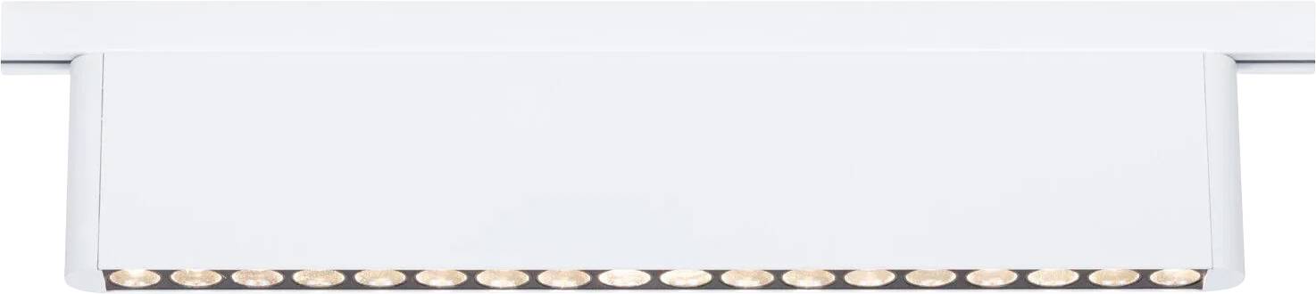 Eine moderne rechteckige weiße Deckeneinbauleuchte mit mehreren kleinen LED-Lampen, die in einer Reihe angeordnet sind.