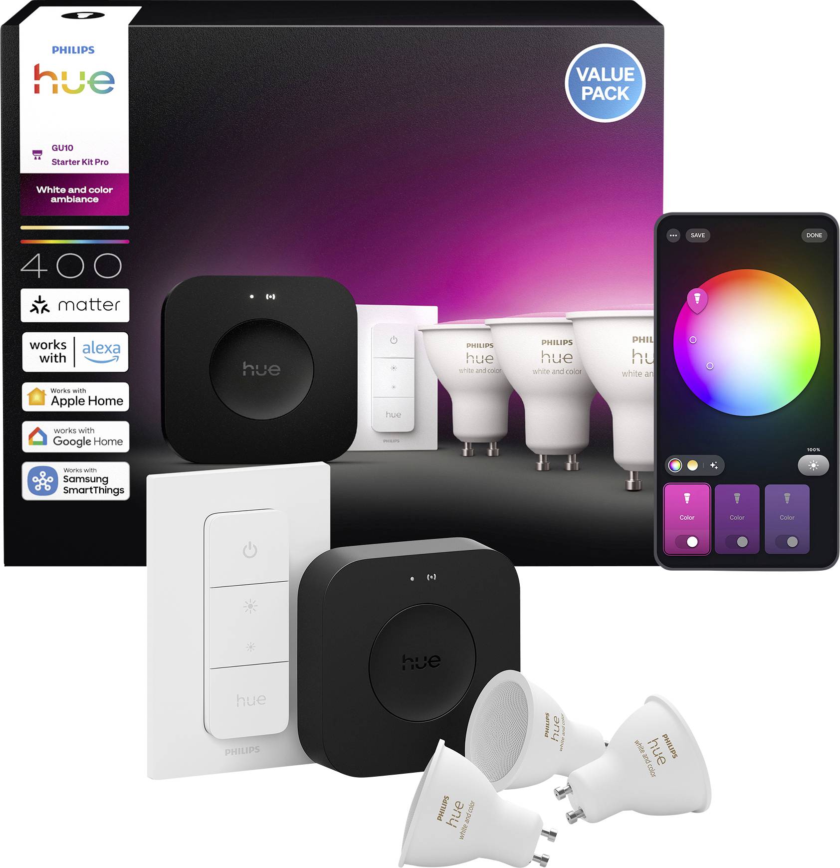 Philips LED-Leuchtmittel, LED-Dimmer 929003666513 EEK: E (A - G) Hue White & Col. Amb. GU10 GU10 4.2W