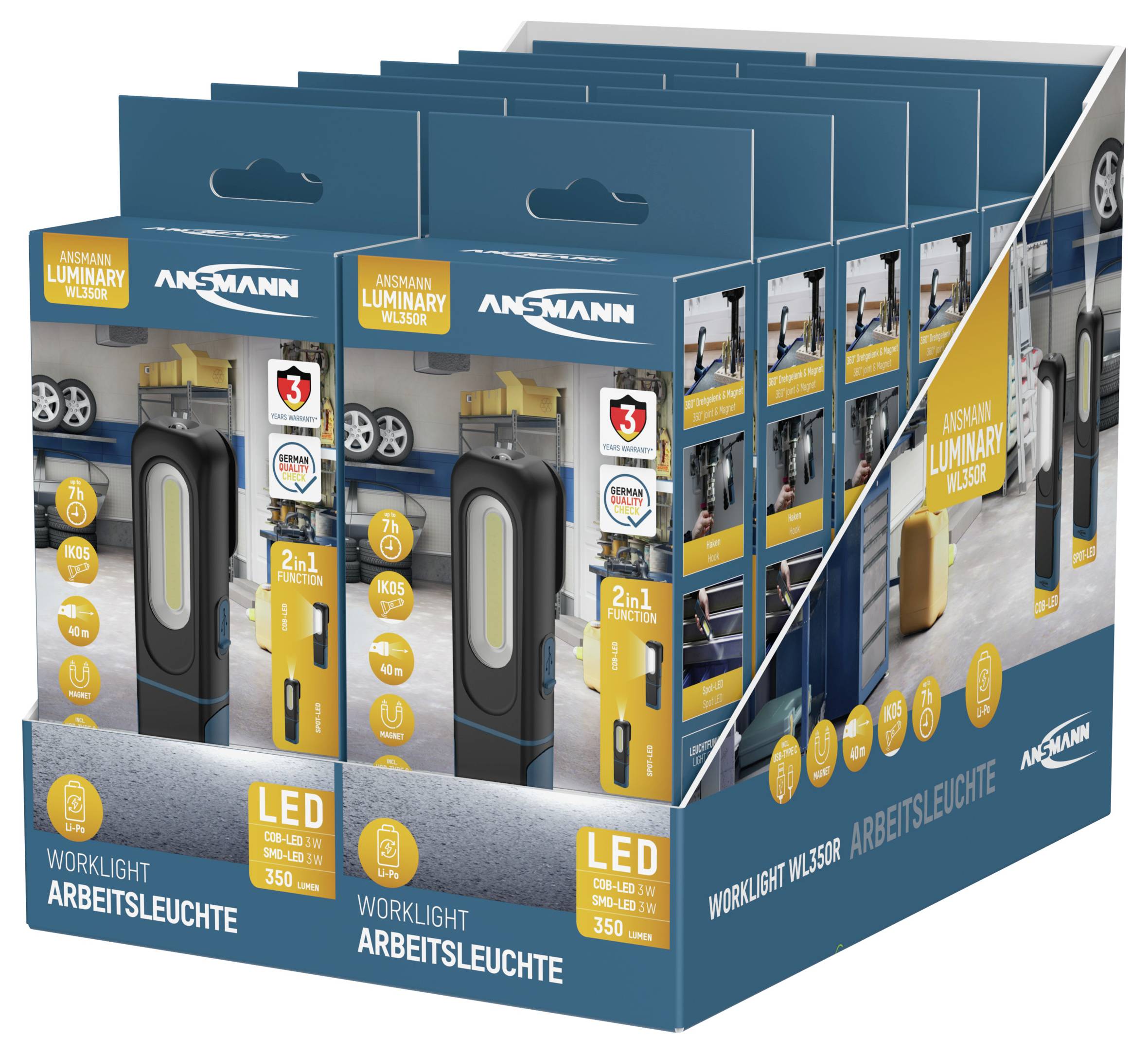 Ansmann 1600-0706 Wiederaufladbare Arbeitsleuchte WL350R COB LED Arbeitsleuchte akkubetrieben 350 l