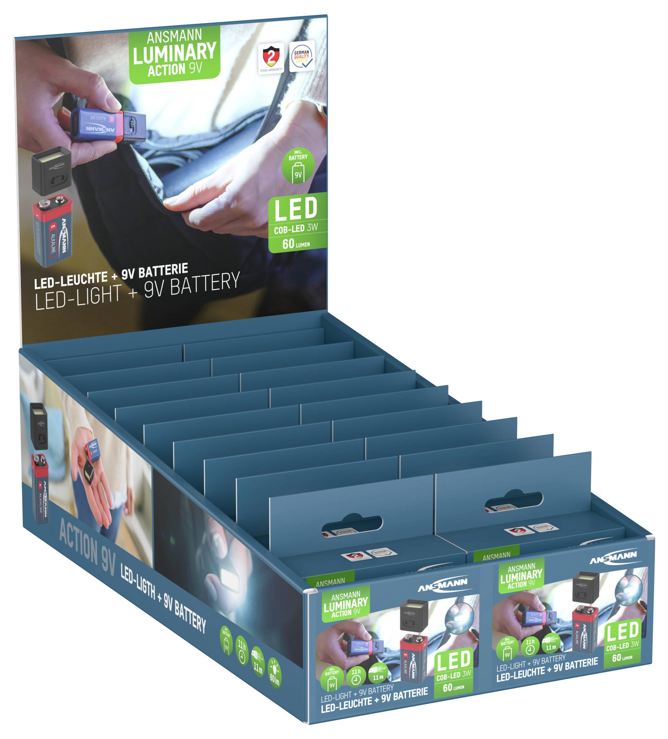 Ansmann 1600-0714 COB LED Mini-Leuchte betrieben durch 9V Batterie COB LED Handlampe batteriebetrieben 3W 60lm