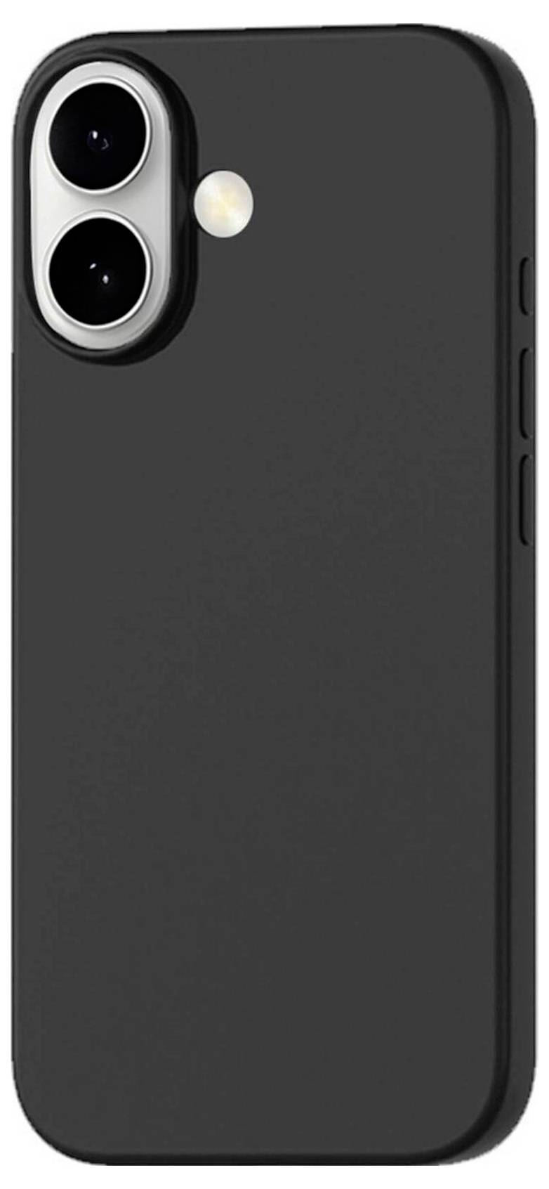 Eine schwarze Smartphone-Hülle mit Aussparungen für eine Dual-Kamera und eine Blitzöffnung auf der Rückseite, die für moderne Telefonmodelle konzipiert ist.