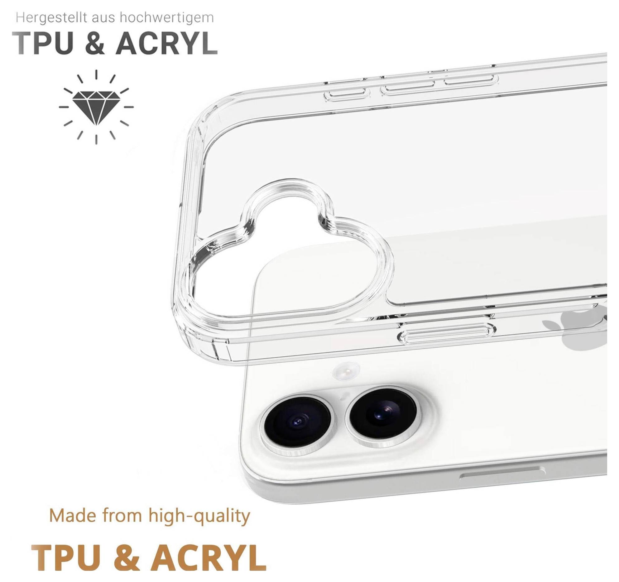 Transparente Handyhülle mit einer herzförmigen Aussparung für die Kamera, hergestellt aus hochwertigen TPU- und Acrylmaterialien.