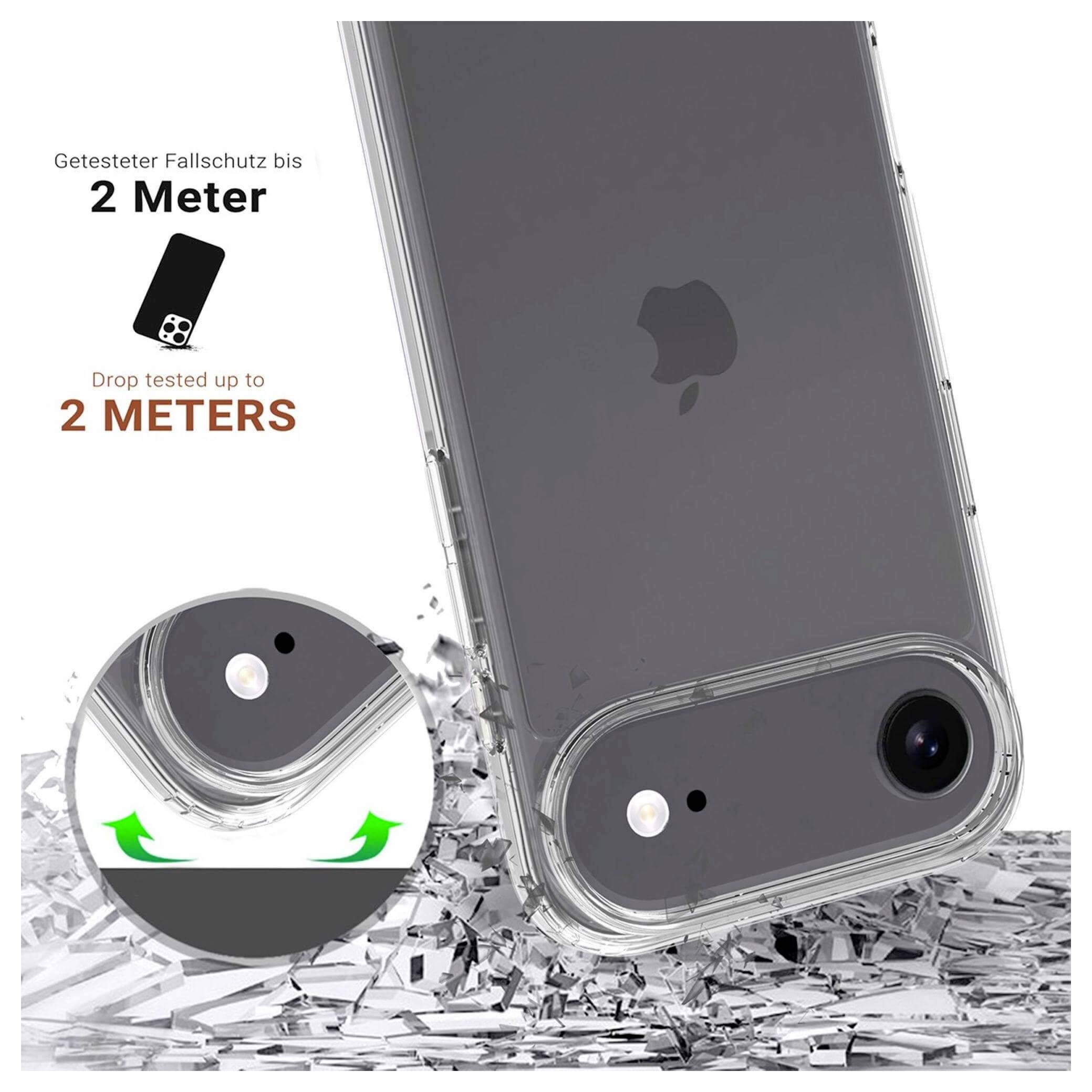 Eine Handyhülle auf einem Smartphone, die seinen Kantenschutz hervorhebt. Text lautet: 