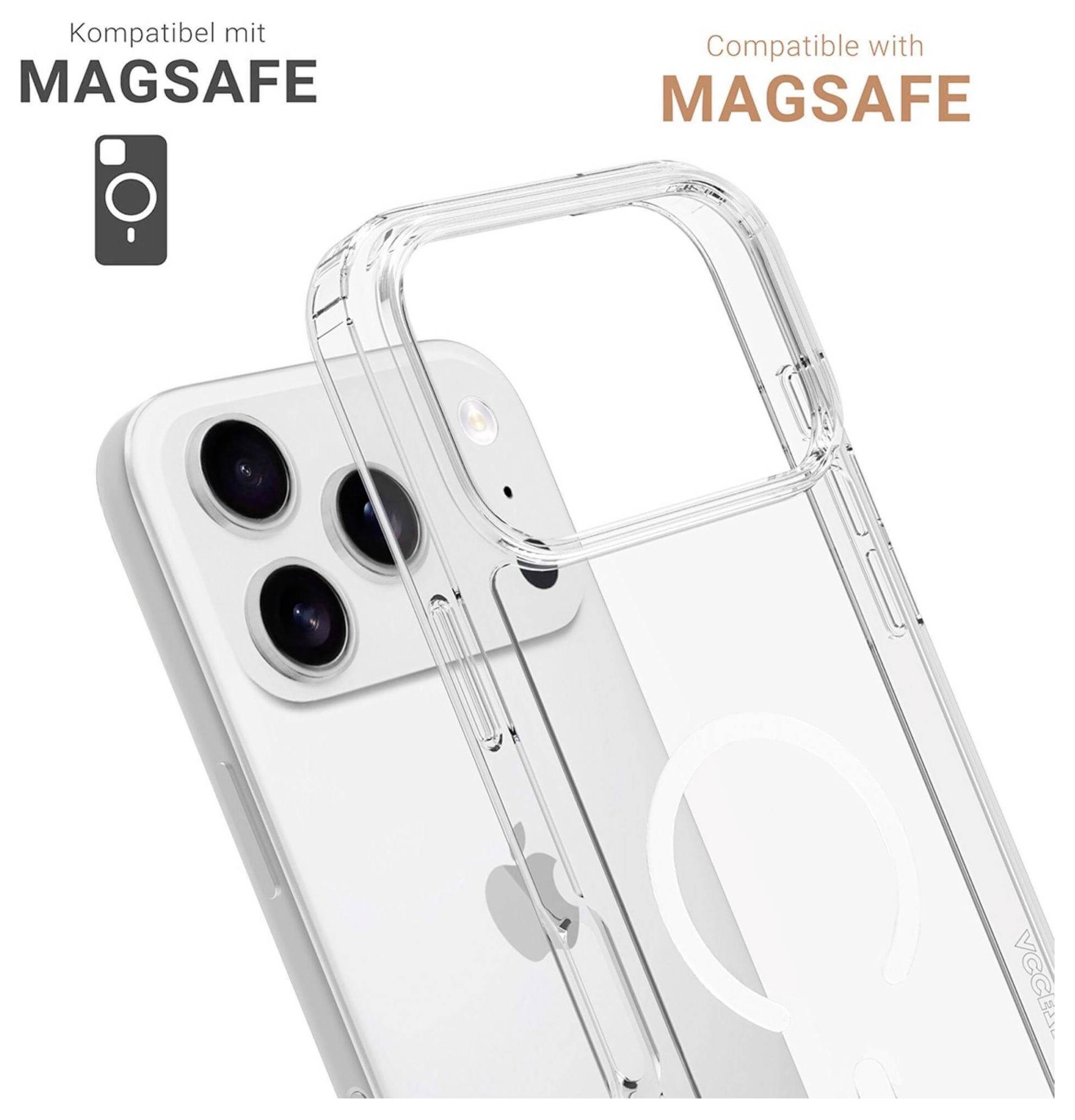 Transparente Handyhülle, kompatibel mit MagSafe-Technologie für iPhone.