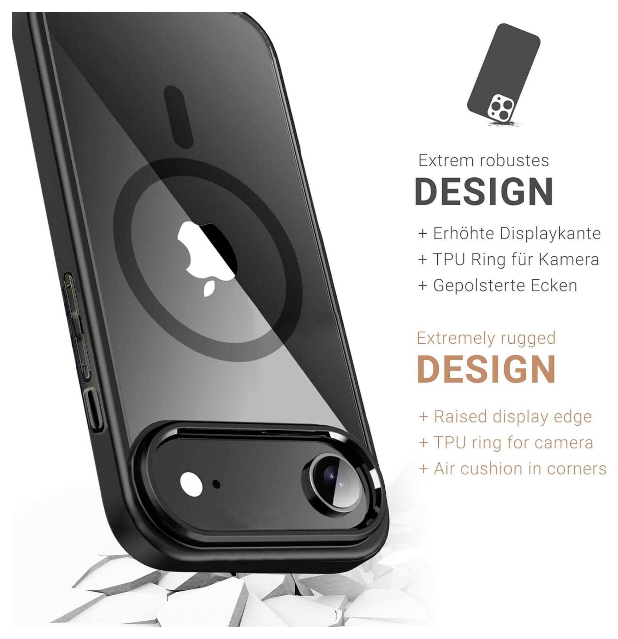 Robustes Handyhülle mit extrem widerstandsfähigem Design, erhöhtem Displayrand, TPU-Ring für die Kamera und luftgepolsterten Ecken für optimalen Schutz.